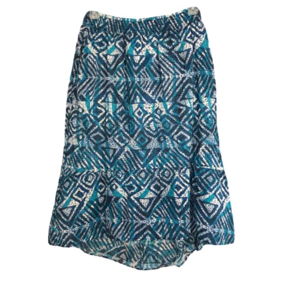Turquoise blue, teal, white hi-lo bell cut pocket maxi skirt